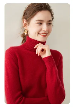 Большой красный кашемировый свитер Animal year с высоким воротом, женский двухнитевой толстый свитер из 100% чистого кашемира, пуловер с низом shi