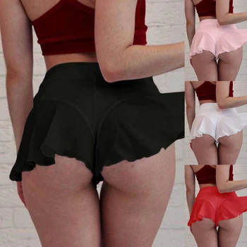 Ms. Оборки с высокой талией, прозрачная маленькая юбка на подкладке, мини-обтягивающее нижнее белье-бикини, плиссированные шорты для фитнеса, Сексуальные трусики