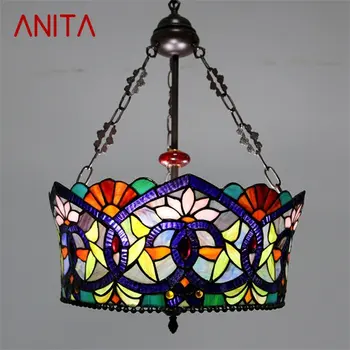 Подвесной светильник ANITA Tiffany из светодиодного креативного цветного стекла, Винтажный Подвесной светильник, декор для дома, столовой, спальни, Отеля