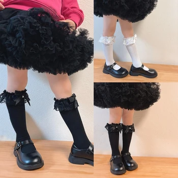 Стильные длинные носки с кружевной отделкой для девочек, мягкие дышащие носки средней длины в трубочку, хлопковые чулки в подарок для душа