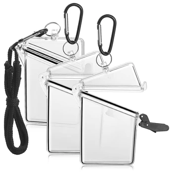 3 упаковки пластиковых карточек с ремешком, прозрачные водонепроницаемые ремешки-визитницы для удостоверений личности и ключей